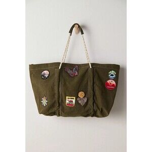 Free People Been There Badge Tote Bag Patches Cotton Canvas Travel Overnight NWT